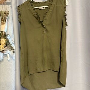 everleigh Olive Green Ruffle V-Neck Sleeveless Top